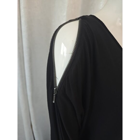 CHICOS Black Cold Shoulder Open Zippers Long Sleeves Stretch T Shirt  size 2 L - Picture 5 of 10